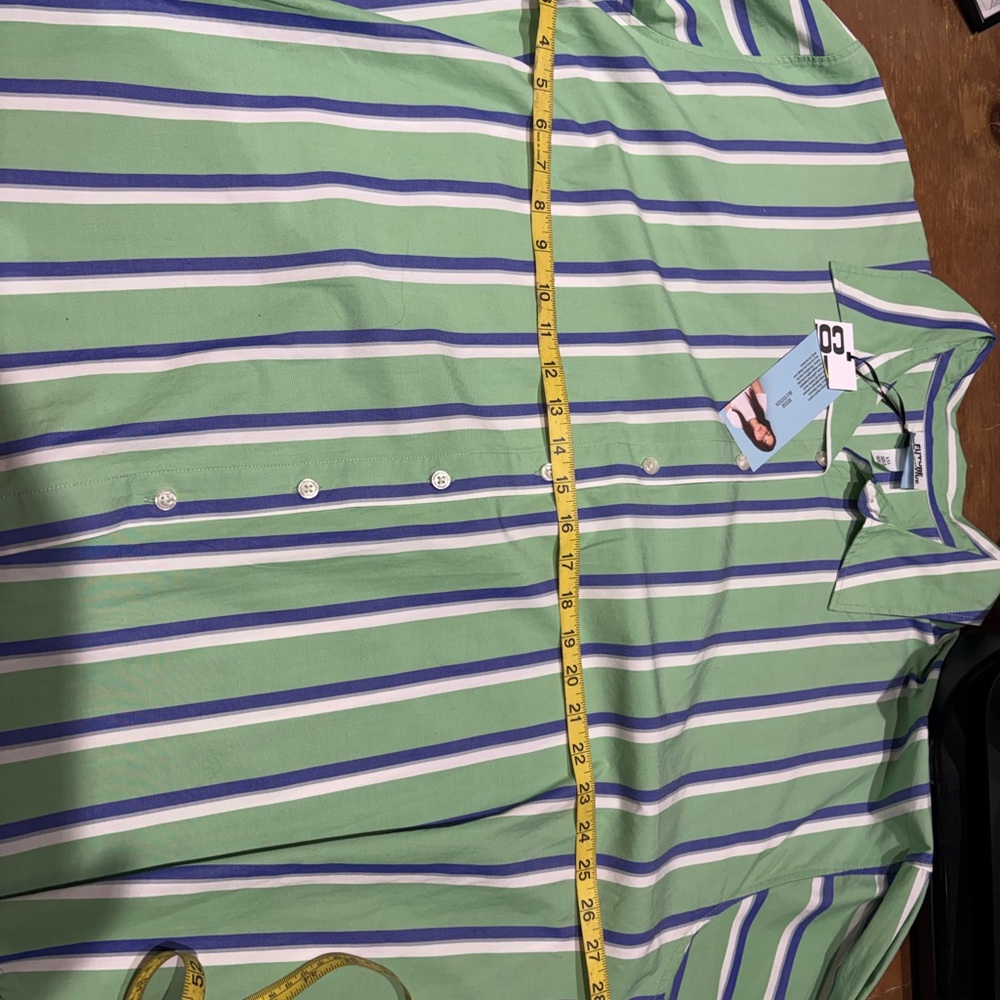 Women’s Striped Green and Blue XXL Long Sleeve Shirt in soft, lightweight cotton - Picture 4 of 5